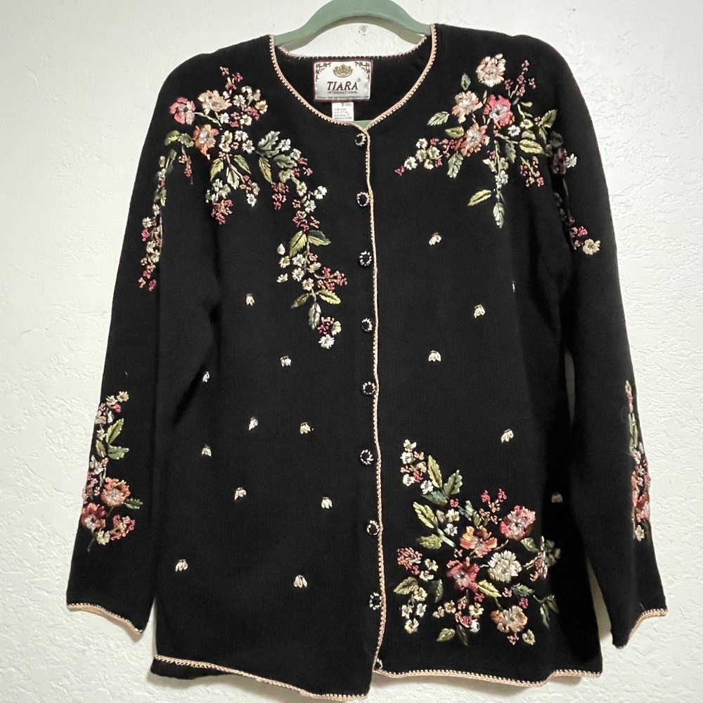 Vintage Embroidered and Beaded Boho style Cardigan by TIARA INTL